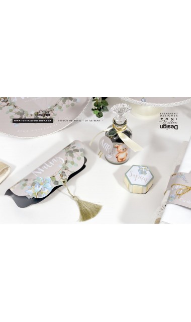Trusou de botez personalizat prin brodare, cu ursuleti si frunze de eucalipt, Little Bear 14